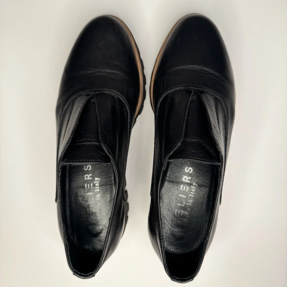 Atelier Women’s Barton Black & Tan Italian Leather Platform Penny Loafers Sz 38 - Picture 8 of 14